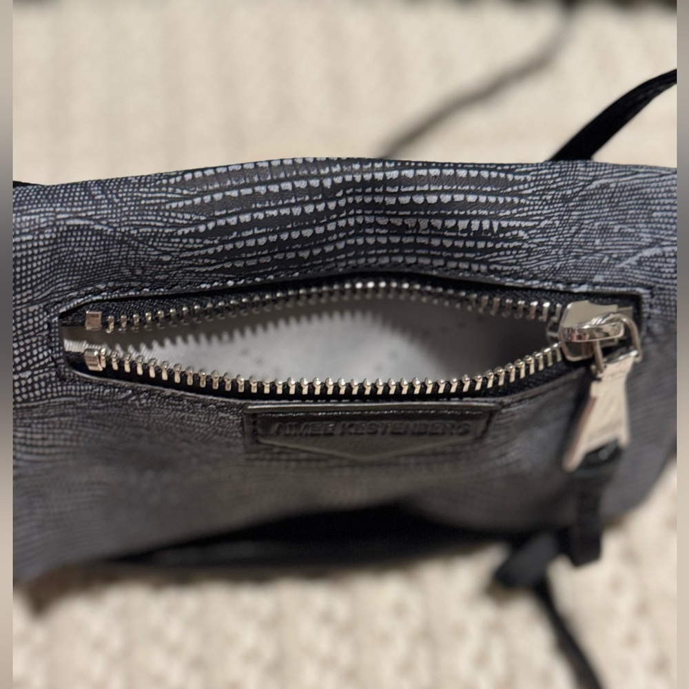 Aimee Kestenberg Black Leather Crossbody Bag - Textured Snake Print Accent - Picture 6 of 13